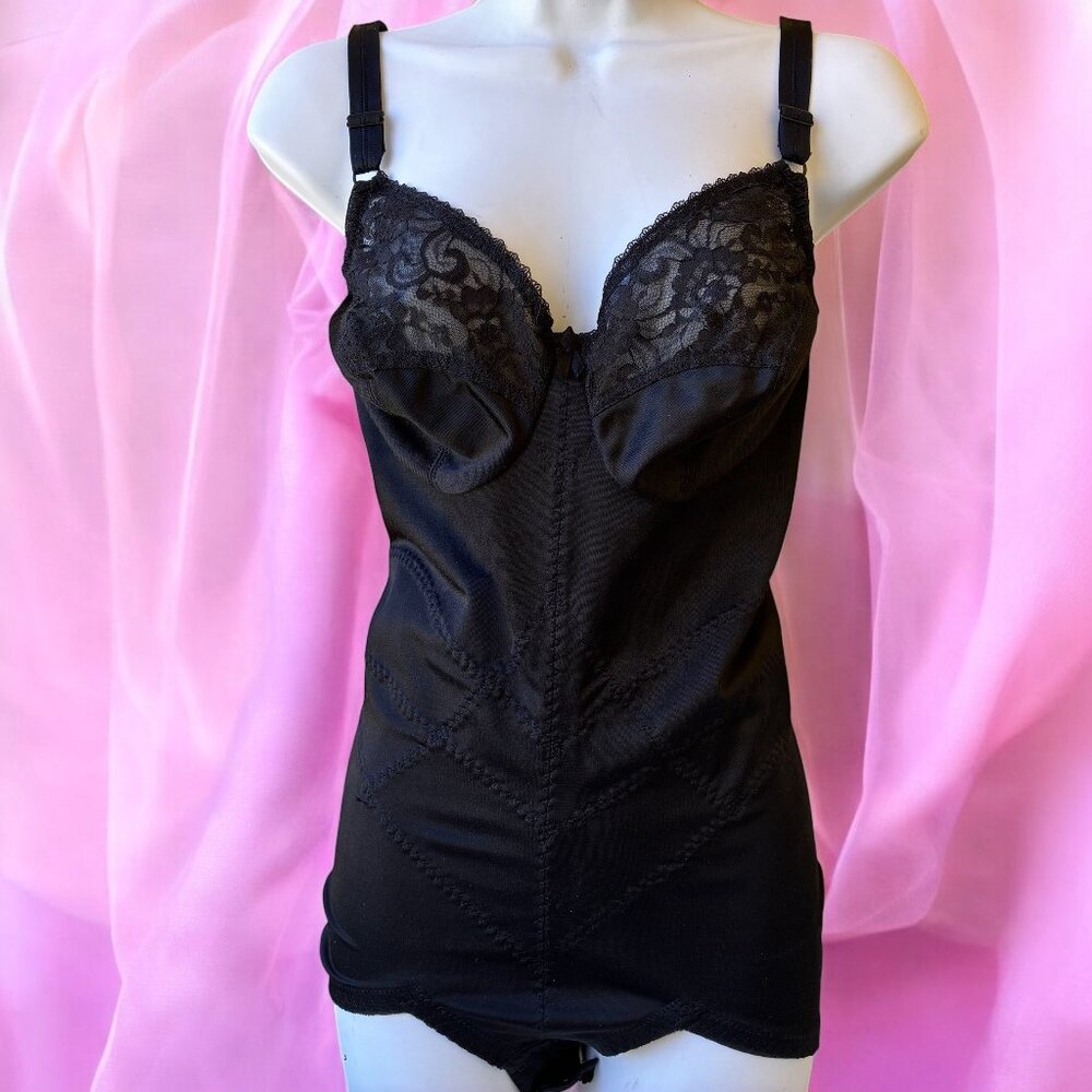 Vintage 70's Smoothie Diet Skinny Waist Black Bodysuit Shapewear Size 36C